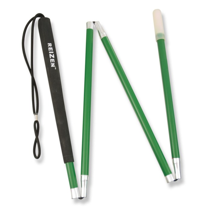 Reizen 4-section Low Vision Aluminum Folding Green Cane- 46-in.