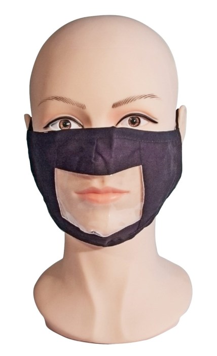 Black Reusable Face Mask with Clear Window