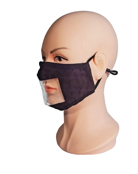 Black Reusable Face Mask with Clear Window