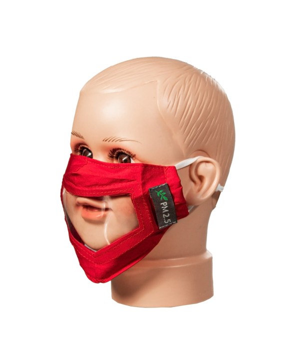 Red Childrens Reusable Face Mask with Clear Window