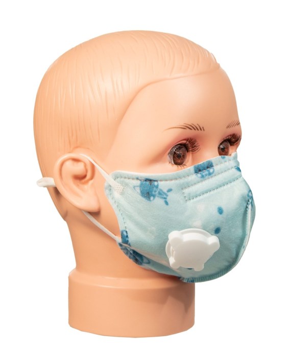 Patterned Childrens Cotton Face Mask with Vent- Blue