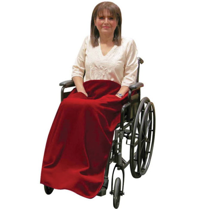 Wheelchair Blanket with Pockets- Non-Slip- Burgundy
