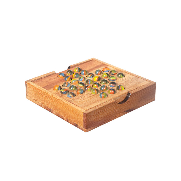 Peg Solitaire Game with Wooden Marbles