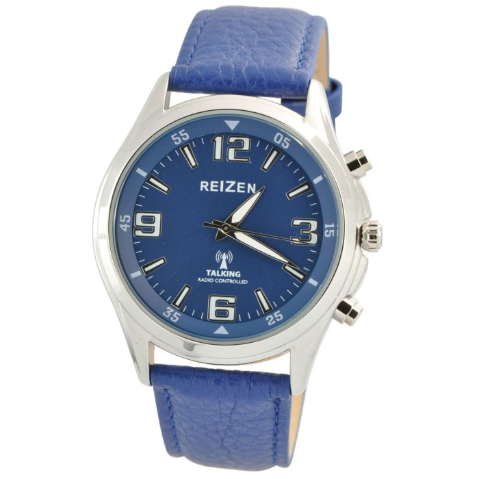 Reizen Talking Atomic Blue Dial Chrome Watch- Blue Leather Band