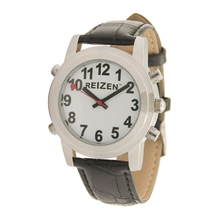 Reizen Talking Watch- White Face- Leather Band- Spanish