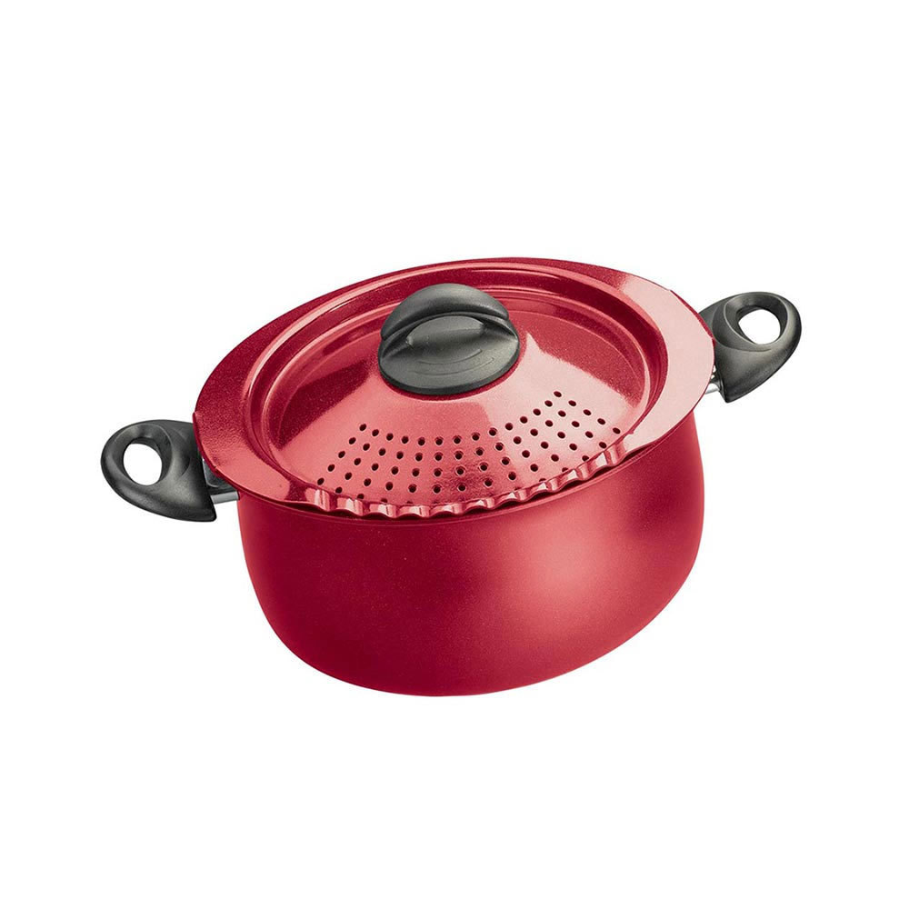 Bialetti 07550 Oval 5 Quart Pasta Pot with Strainer Lid, Red Pepper