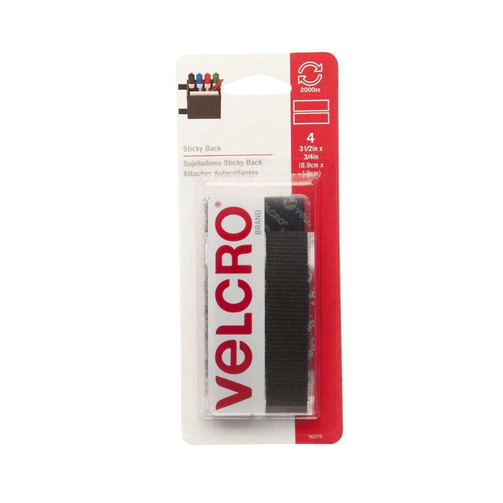 VELCRO Brand Sticky Back - 3.5 in. x 0.75 in. Strips 4 Sets - Black
