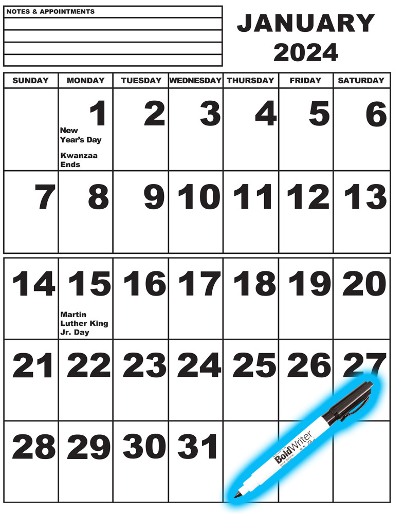 Jumbo Print Calendar with Pen